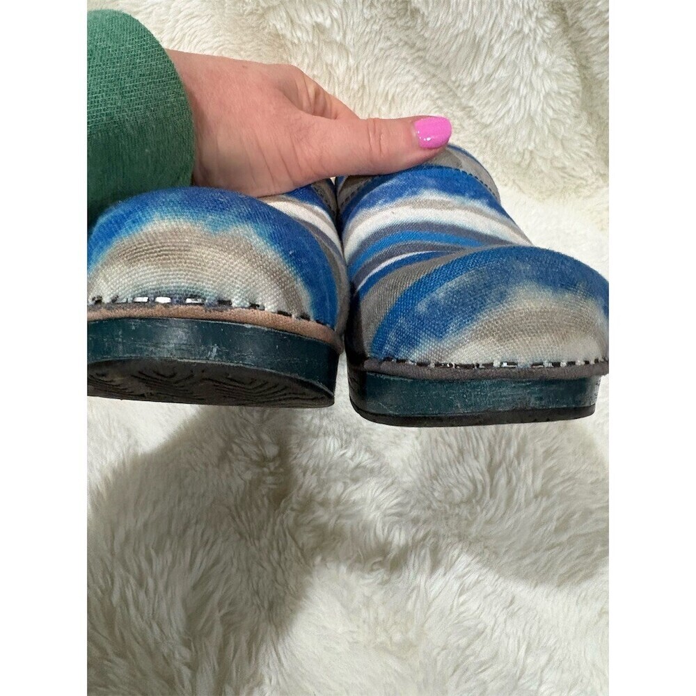 Dansko Women's Slip-On Clogs Blue Gray Striped Green Outsole EU 37 - Picture 4 of 9